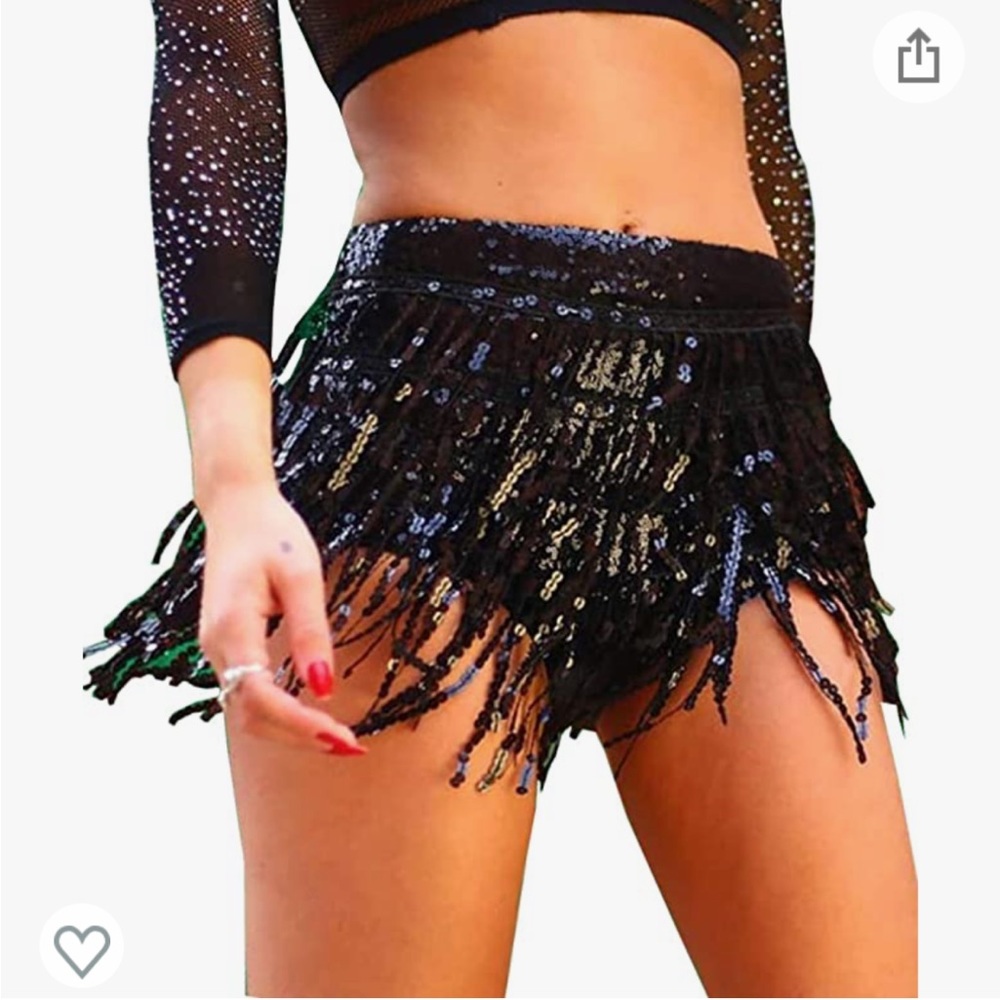 Black Sequin Tassel Rave Short